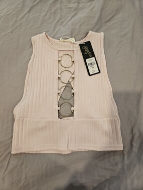 Sleeveless Pink Ribbed Crop Top with Ring Detail
